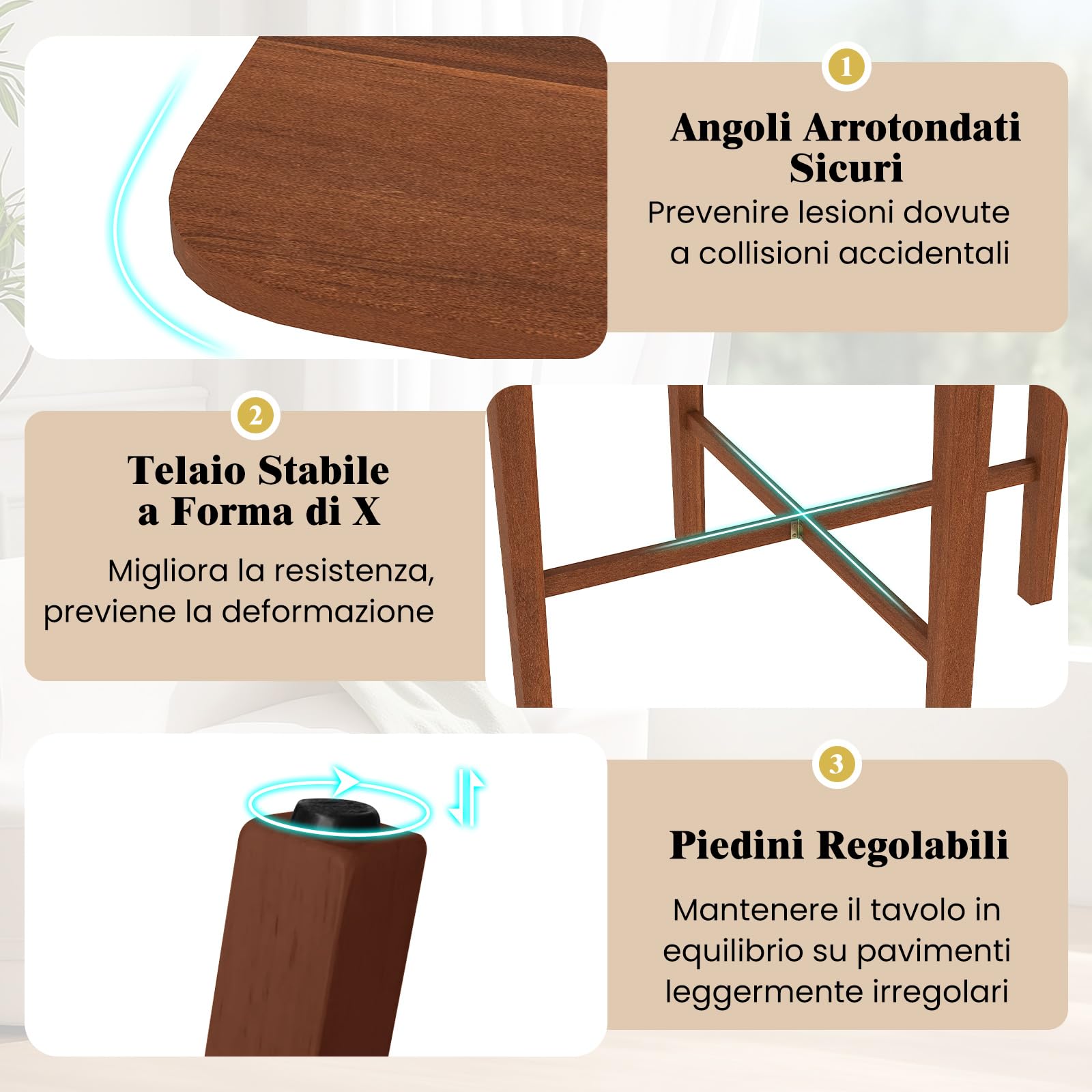 COSTWAY Tavolo da Pranzo Quadrato in Legno per 2-4 Persone