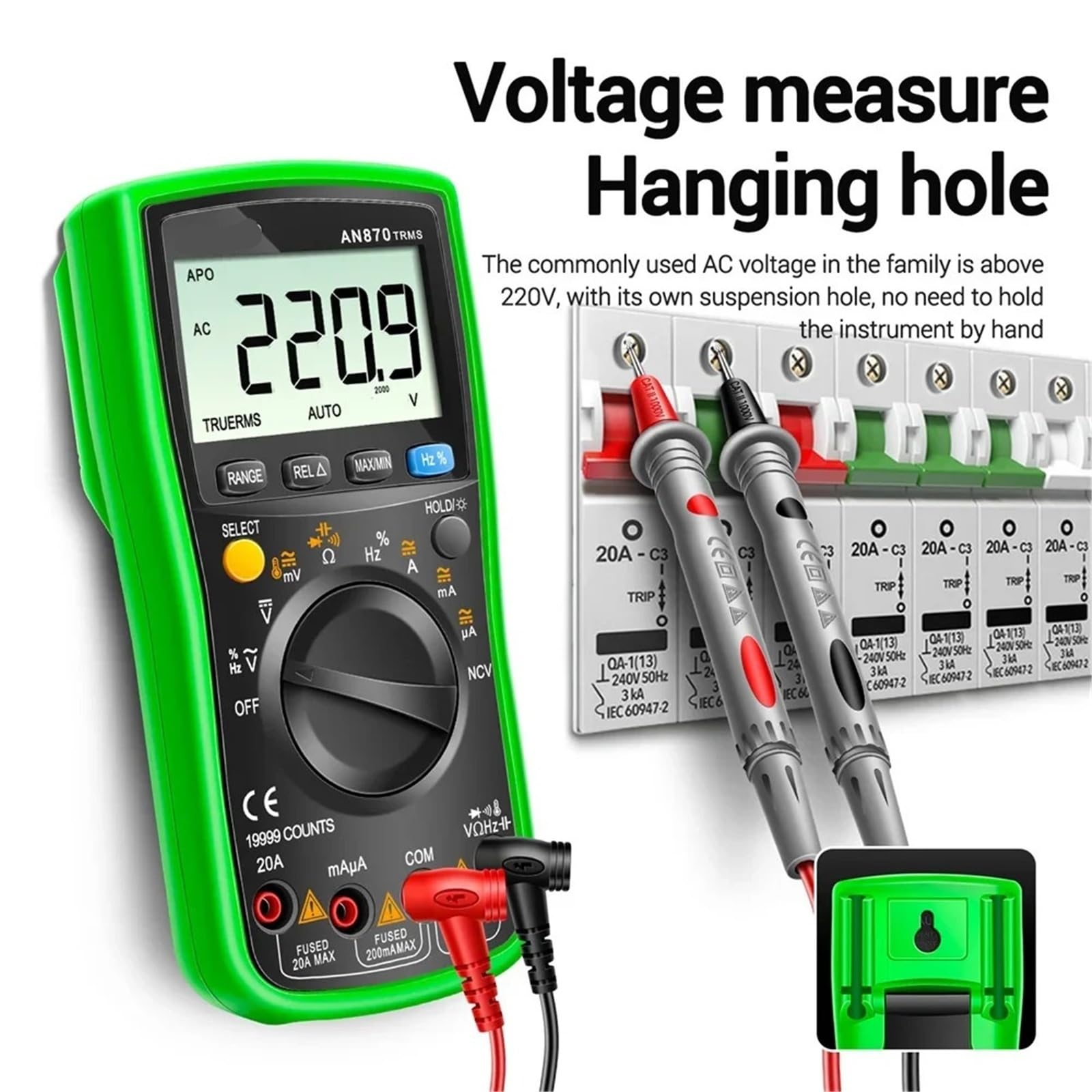 Multimetro digitale AN870 19999 Conteggi Tester di tensione Multimetri a vero valore efficace Misuratore di corrente CA/CC Voltimetro | Digital Multimeter(AN870 Green)