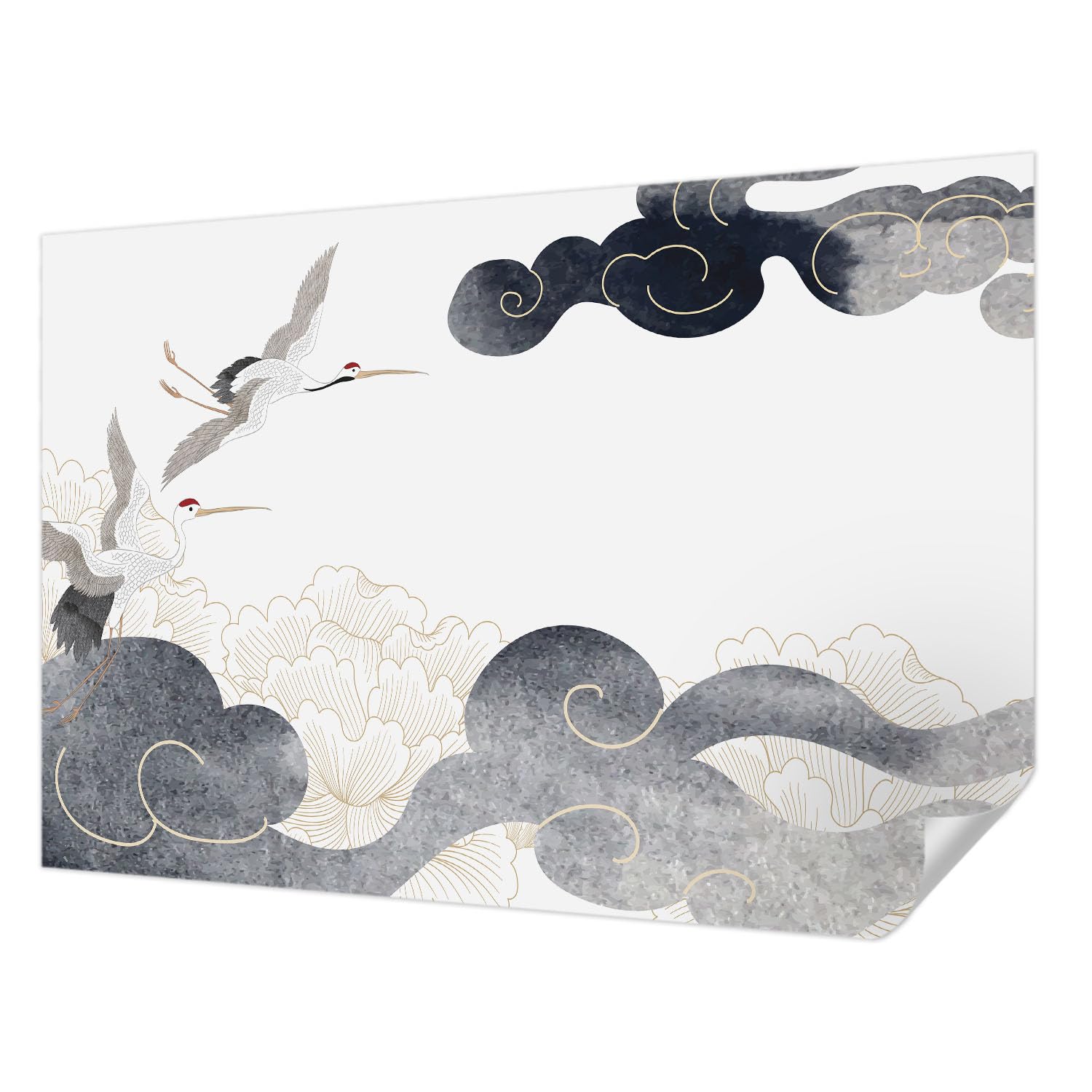 Papier peint chambre et salon Tulup au motif grues en vol pour créer une ambiance zen moderne