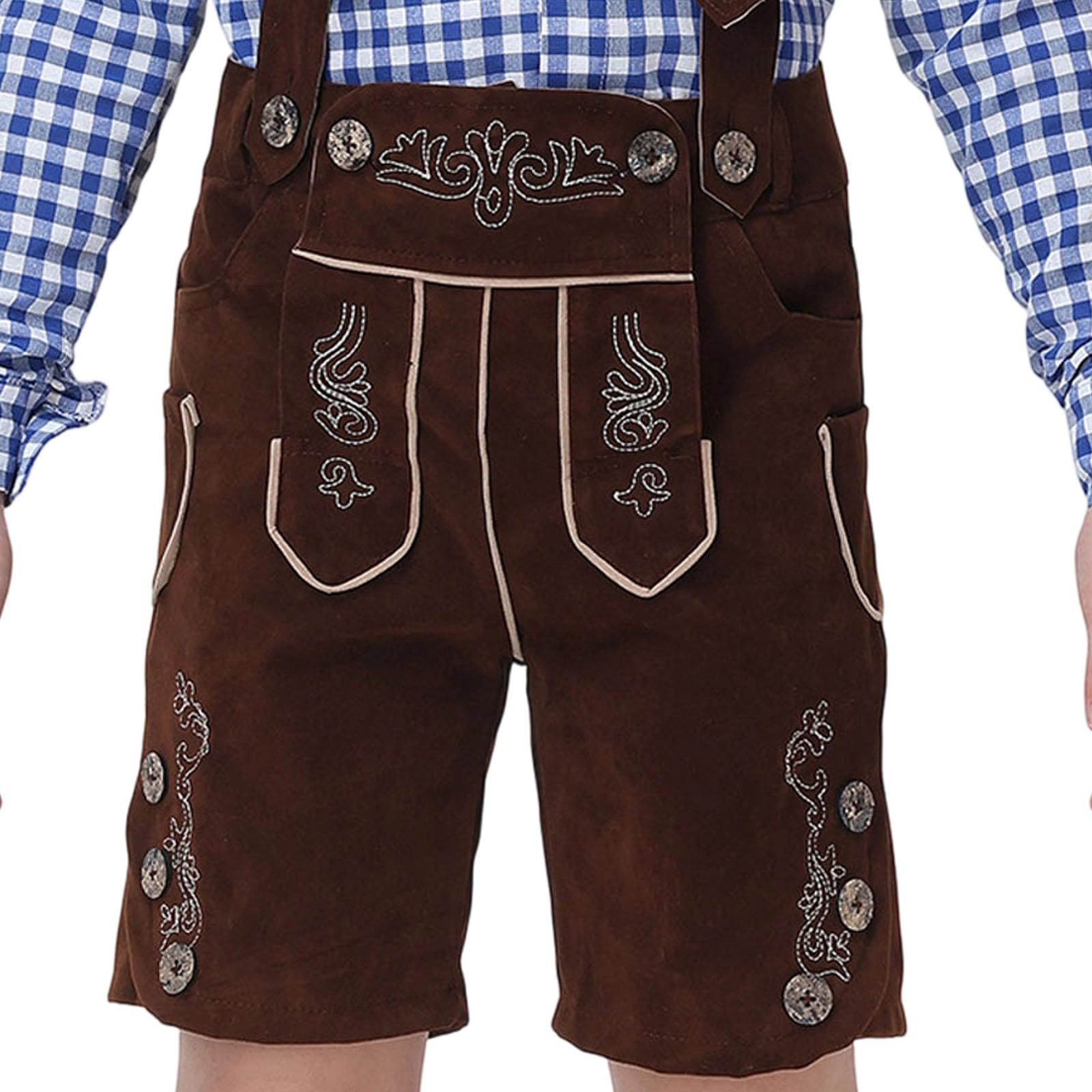 Trachten Lederhose Jungen Kurz Trachtenhose mit Träger Traditionelle Bestickt Kinderlederhose für Oktoberfest Wiesn und weitere Feierlichkeiten Bayrische Tracht Lederhosen Trachtenlederhosen