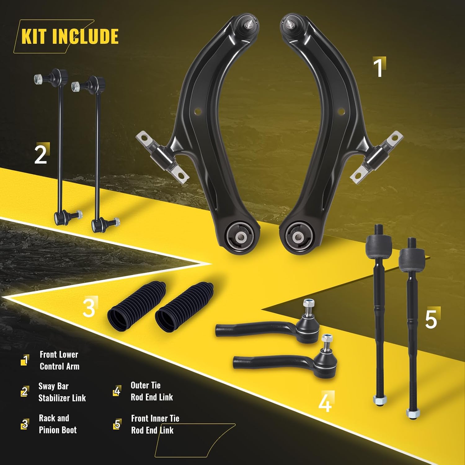 TUCAREST 10Pc Suspension Kit Fit For 2007-2012 Ni-ssan Sentra, 2 Front Lower Control Arm w/Ball Joint + 2 Sway Bar Link + 4 Outer Inner Tie Rod + 2 Boots [# K620373 K750096 EV800820 ES800574]