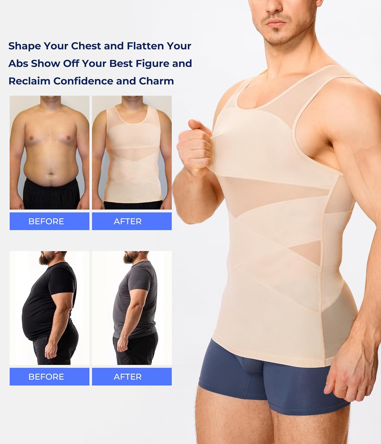 TAILONG Men's Compression Shirt for Body Shaper Slimming Vest Tight Tummy Underwear Tank Top - Image 3