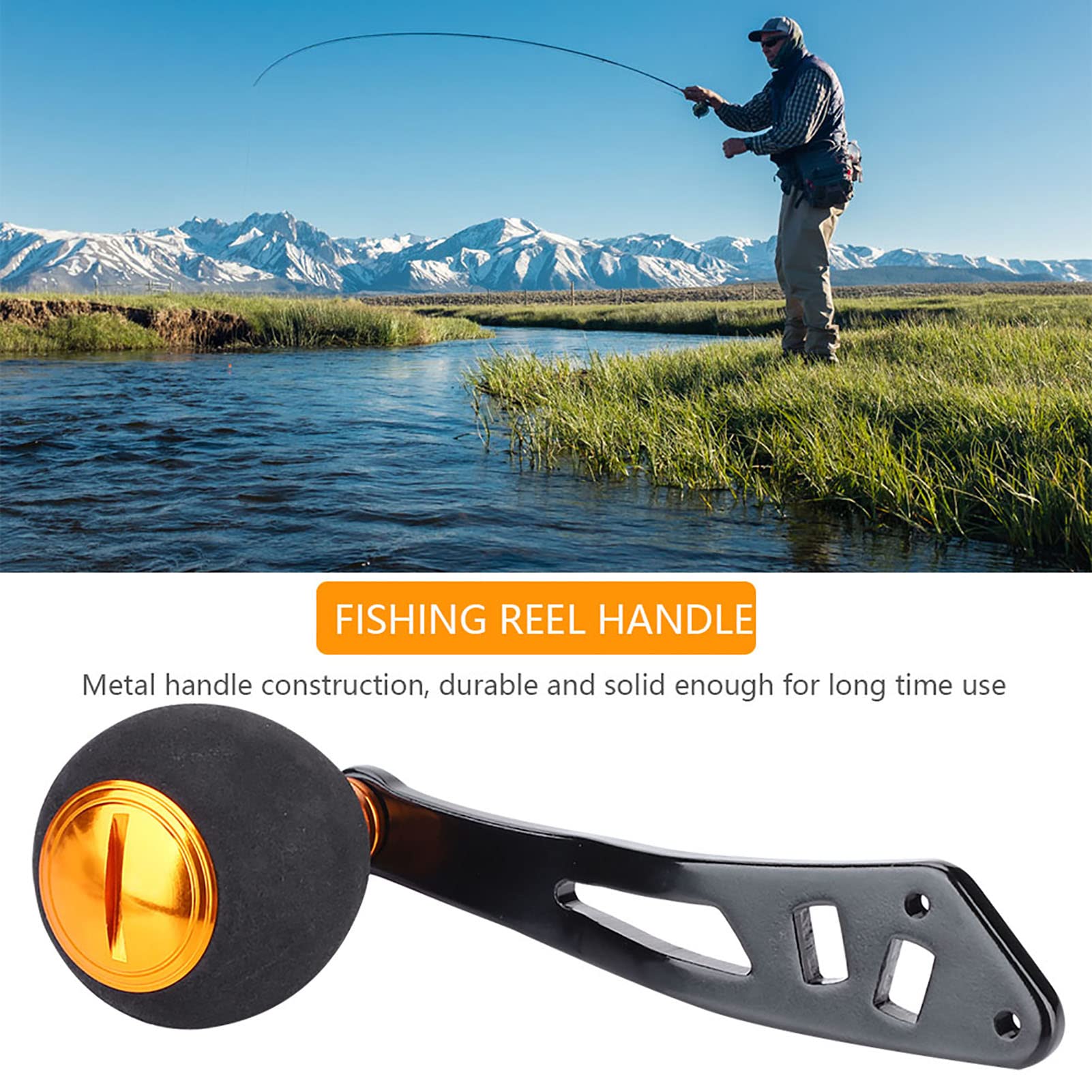 Ymiko Fishing Reel Handle Replacement, Fishing Handle EVA Knob Reel Handle Power Handle with Fittings Replacement Parts for Low Profile Reel (Black Gold)