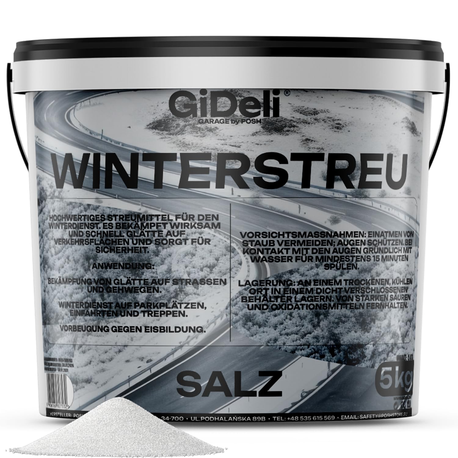 GiDeli Sel de déneigement 5 kg dans un seau - Sel de dégivrage contre la glace et la neige - Sel de déneigement pour l'hiver - Sel pour neige - Litière d'hiver efficace contre le lissage - Déneigement