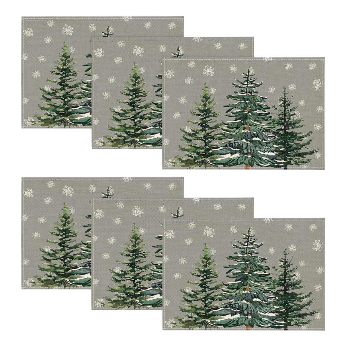 Artoid Mode Juego de 6 manteles individuales navideños de pino, gris, 30 x 45 cm, para vacaciones, invierno, manteles, lavables, cocina, fiesta, decoración