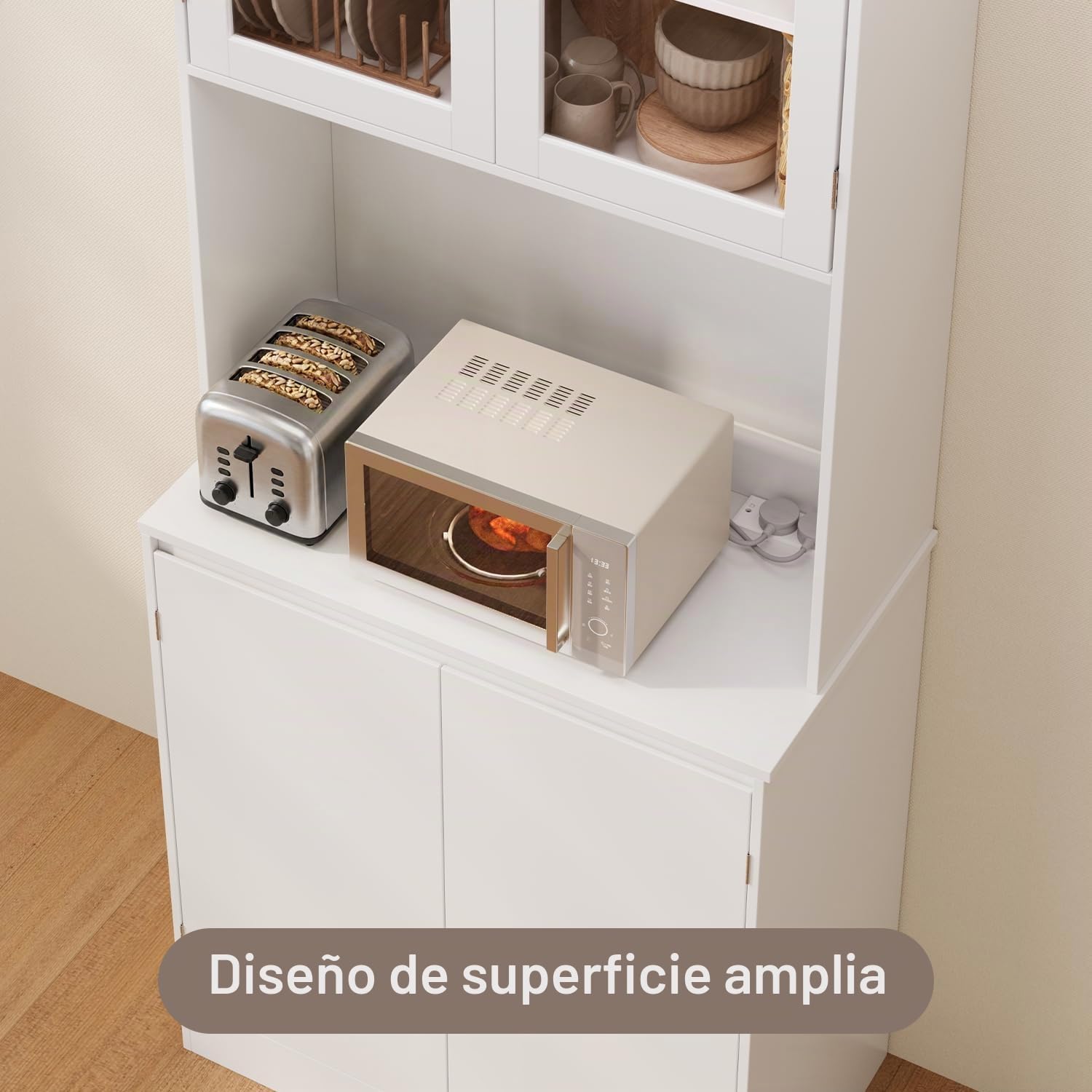 Xbro Armario de Cocina 180cm con Regleta y Tira de Luces LED y Encimera, Mueble Auxiliar de Cocina para Cocina, Comedor, Salón 73 x 40 x 180 cm, Blanco