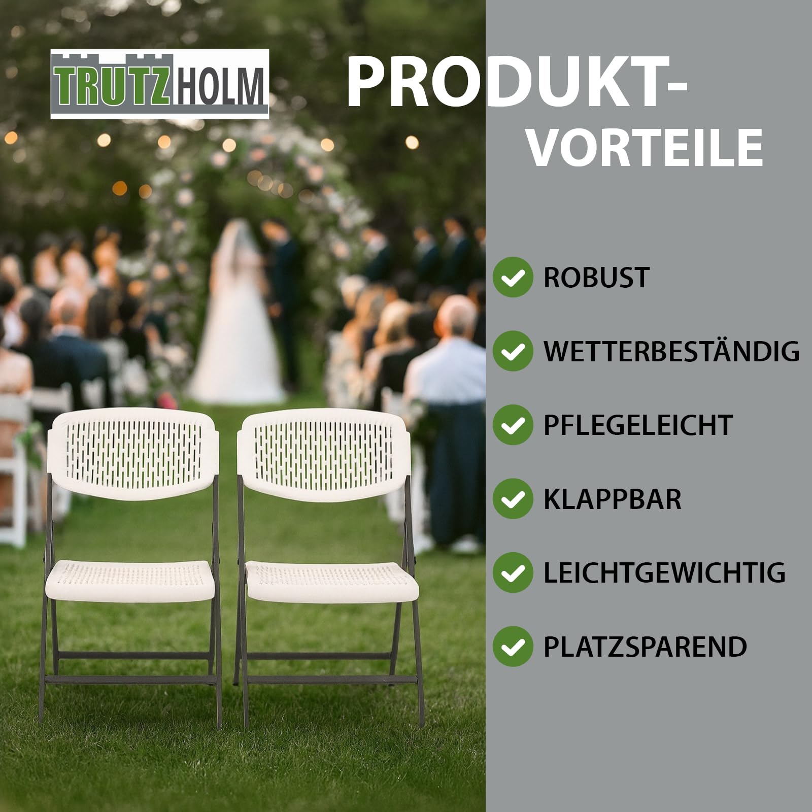 TRUTZHOLM Klappstuhl 2er Set 150 kg Traglast ergonomische Sitzform klappbarer Gartenstuhl mit wetterfester pflegeleichter Sitzfläche Balkonstuhl Campingstuhl Gartenstuhl Terrassenstuhl Angelstuhl weiß