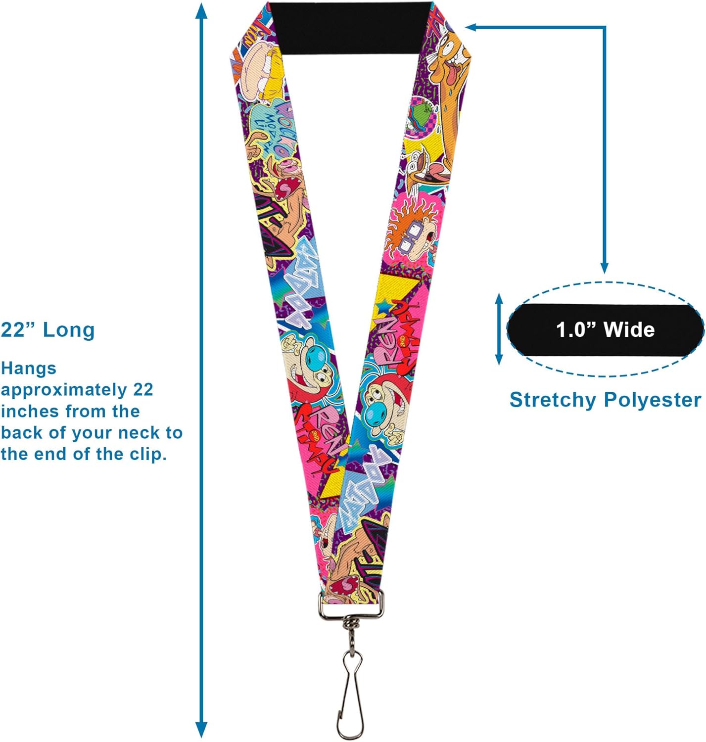 Buckle-Down Nickelodeon Lanyard, Nick 90s Rewind Characters and Logo Collage, Elastic - Image 3