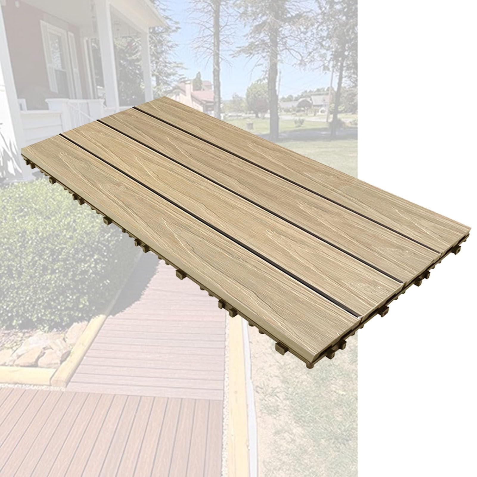 1/6/12 Pièces Dalles de Terrasse de Patio 30x60 cm, Caillebotis Exterieur Dalle en WPC À Clipser Antidérapant Imperméable, 6 Pièces/1㎡ pour Rénovation Porche Arrière-cour(Beige,1)
