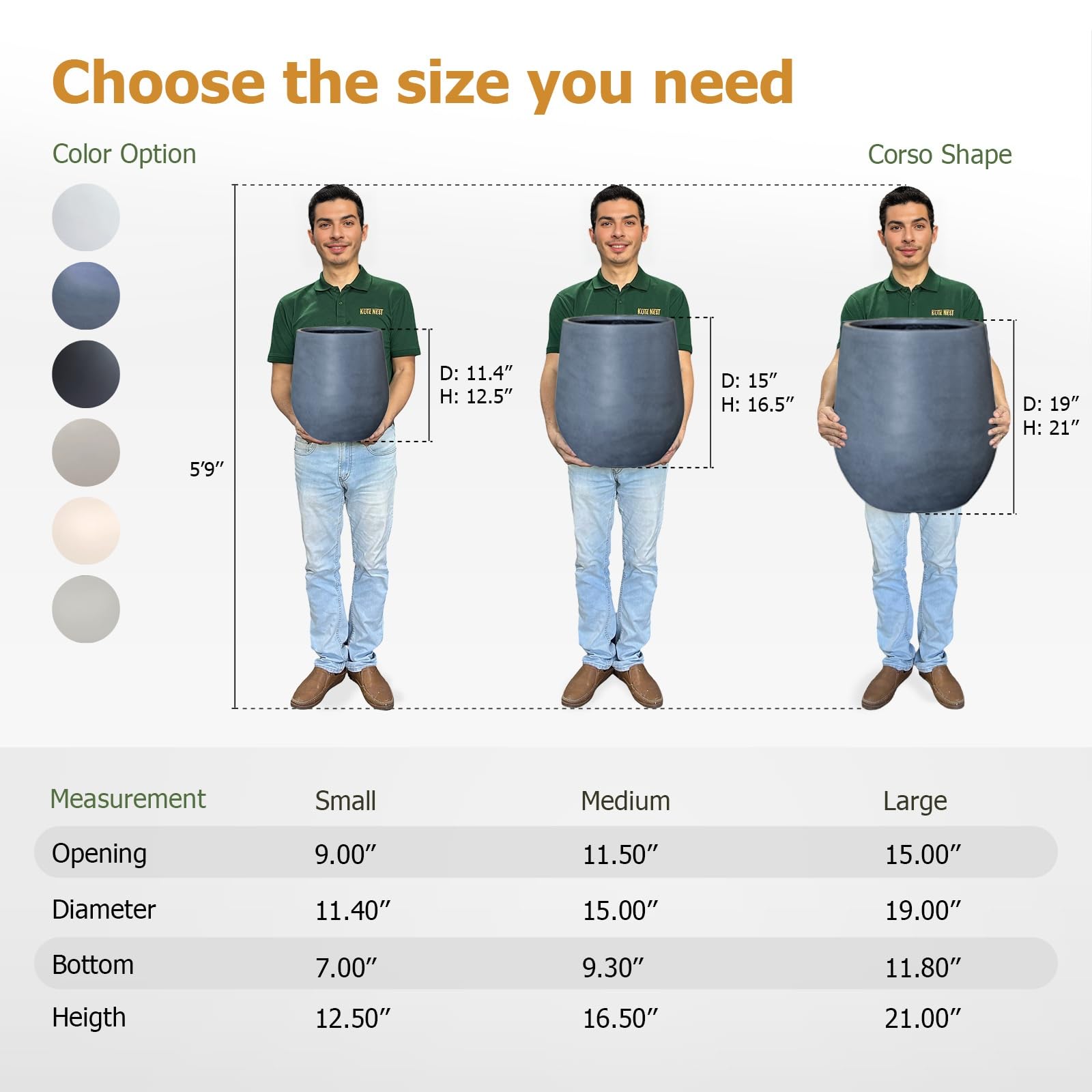 KUTE NEST Corso Grand Pot De Fleurs En Fibre De Pierre De 31,8 Cm De