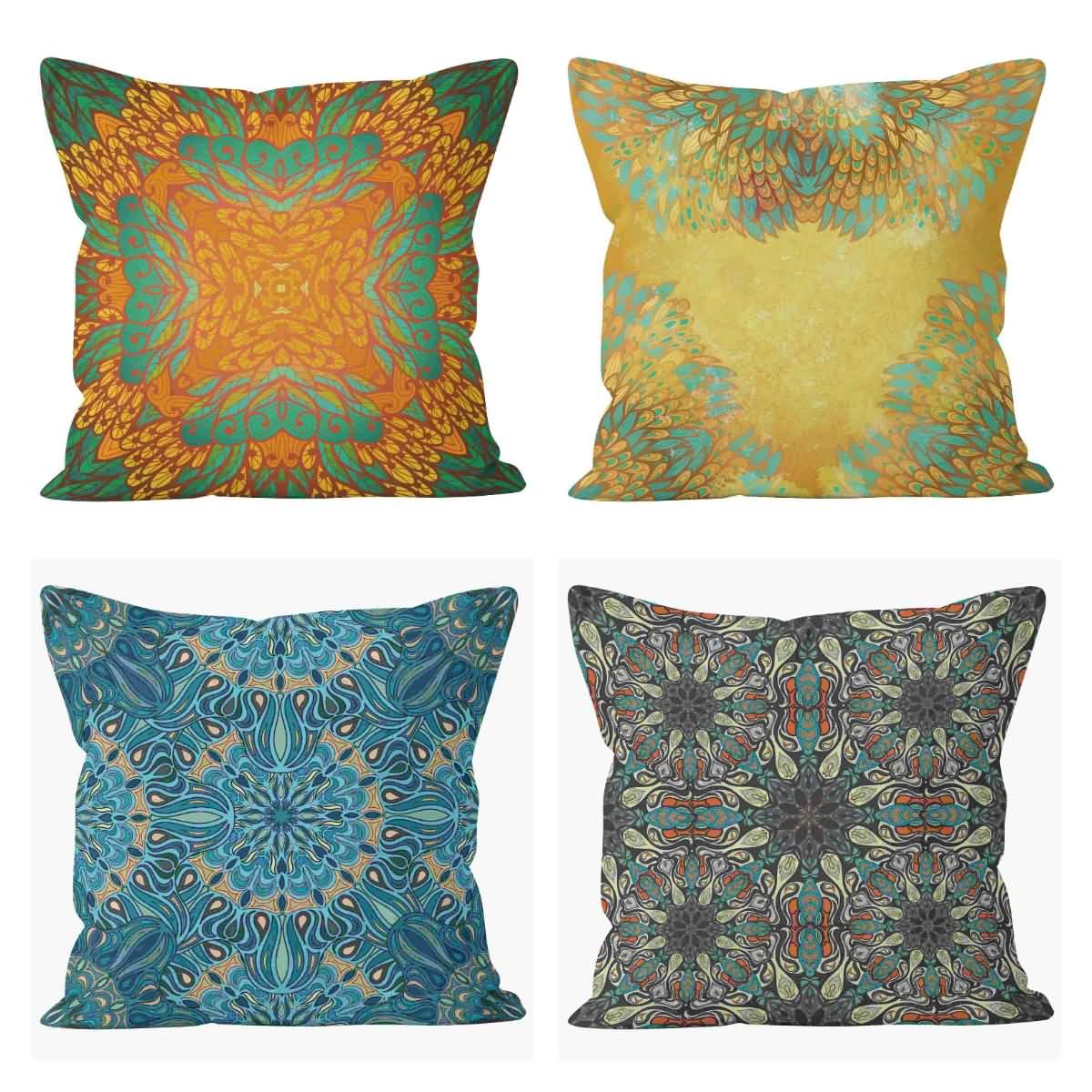 CEVAN Lino Federe per Cuscini Federe Cuscino Personalizzate Modello retrò Mandala Federe E Cuscini per Arredare Fodera per Cuscino del Sedile 50x50cm,4Pcs