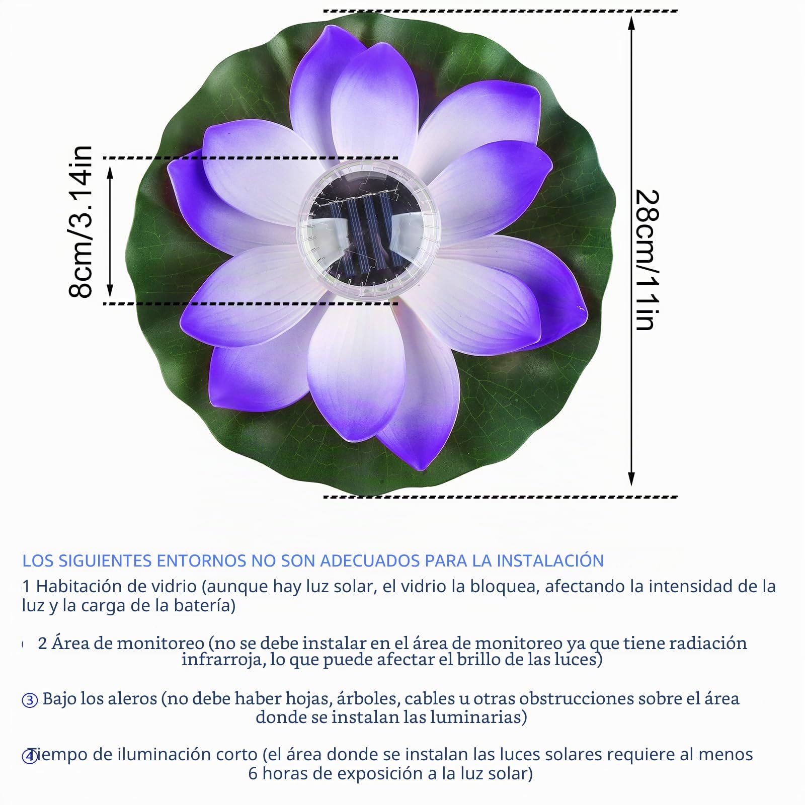 Luz solar de loto para piscina, LED impermeable, moderna lámpara flotante de jardín, 12 cm, encendido/apagado automático, para decoración de estanque, fuente de patio trasero (morado)