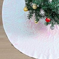 Vista 6 de Faldón para árbol de Navidad de 36 pulgadas, color blanco iridiscente, con lentejuelas, tapete pequeño para árbol de Navidad, decoración para fiesta