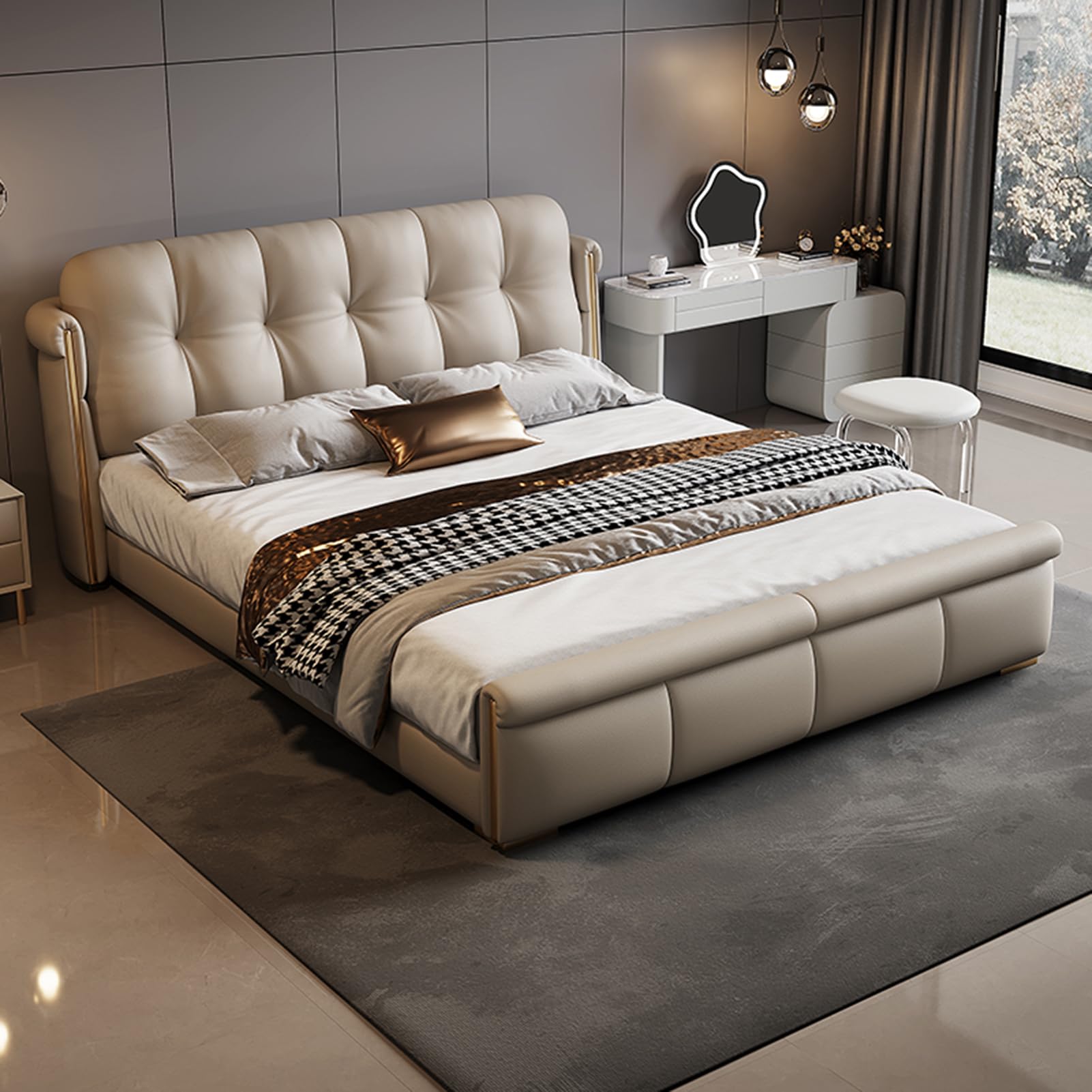 King Size Upholstered Platform Bed Frame Thick Padded Headboard with Headboard and Lift Up Storage Strong Wooden Slat