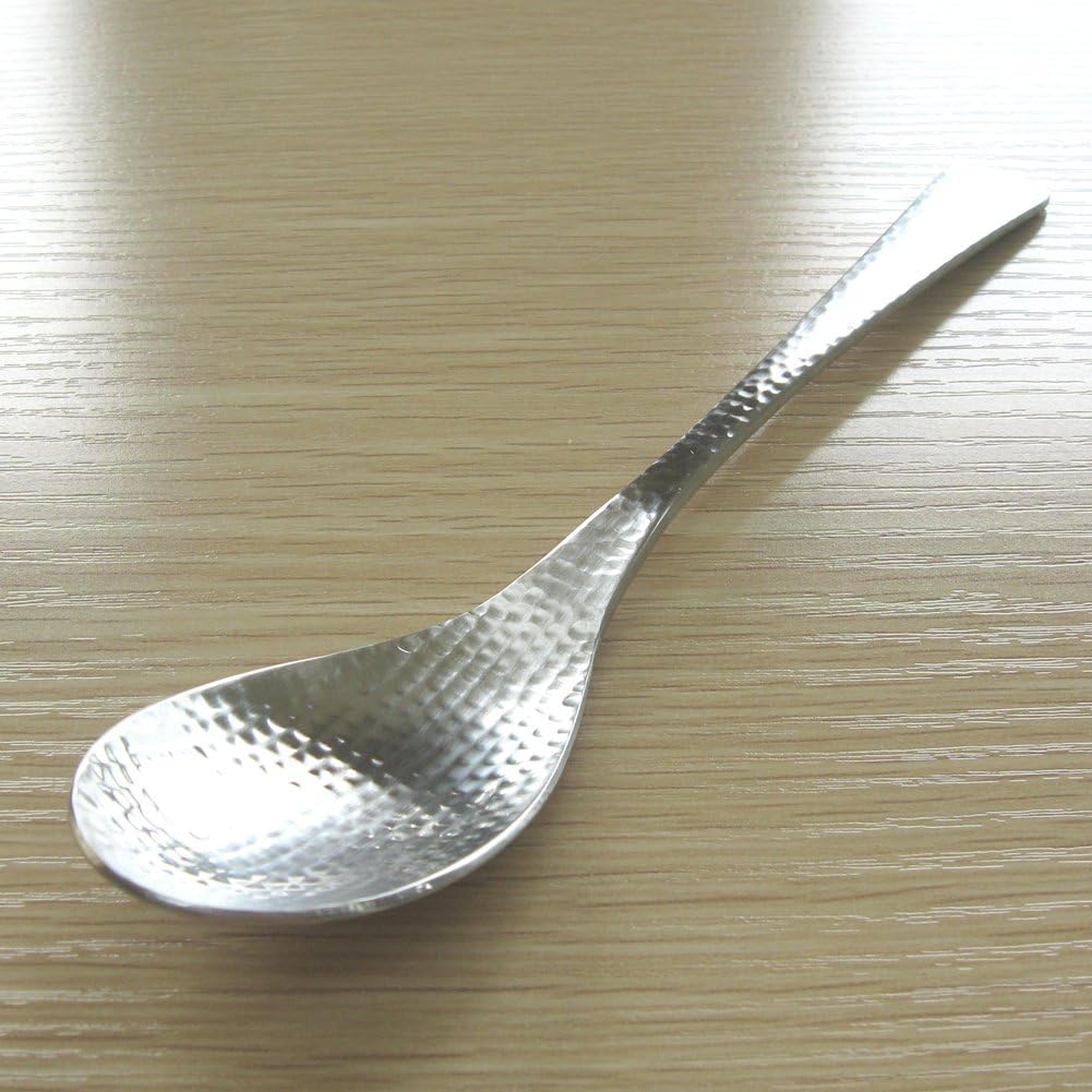 Nagao Japanese and Western Eclectic Dinner Spoon, 7.3 inches (18.5 cm), 18-8 Stainless Steel, Hammered, Made in Japan, Silver