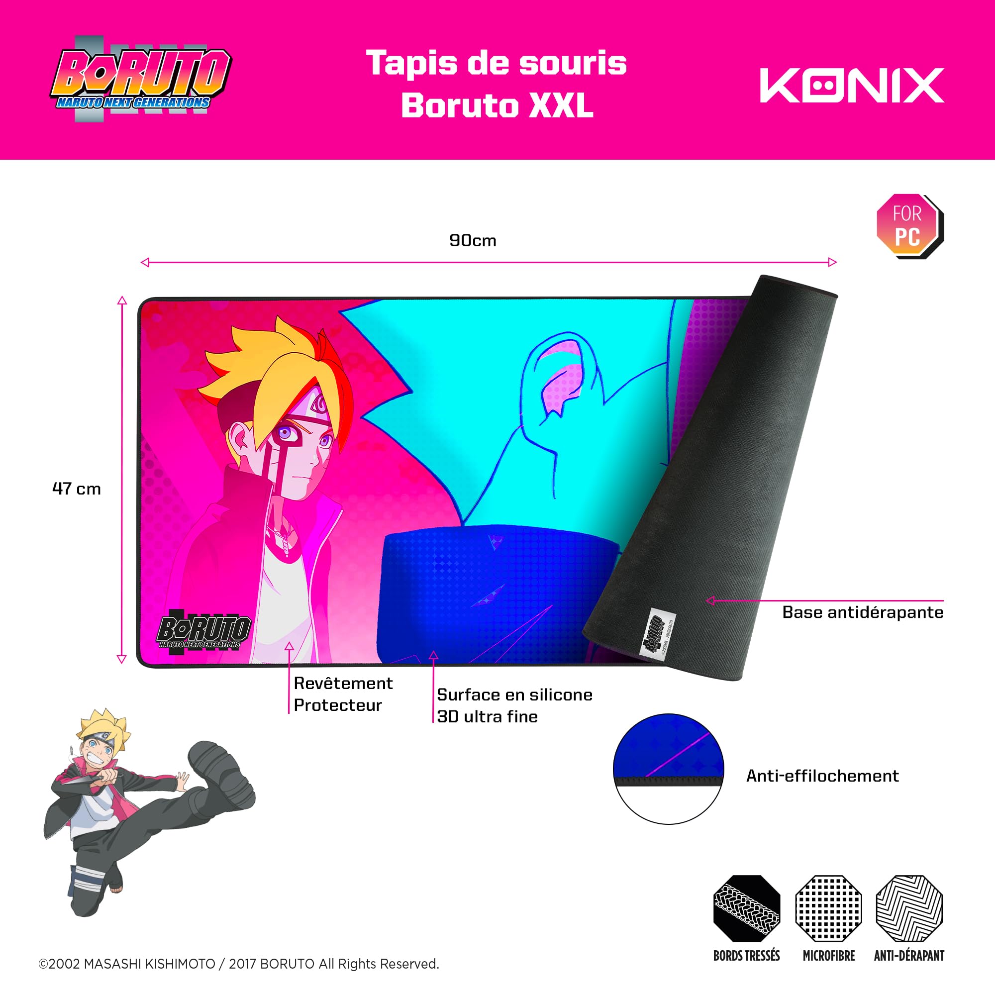 Konix Boruto Naruto Next Generations Tapis de Souris Gaming XXL 90 x 46 cm - Base antidérapante en Caoutchouc