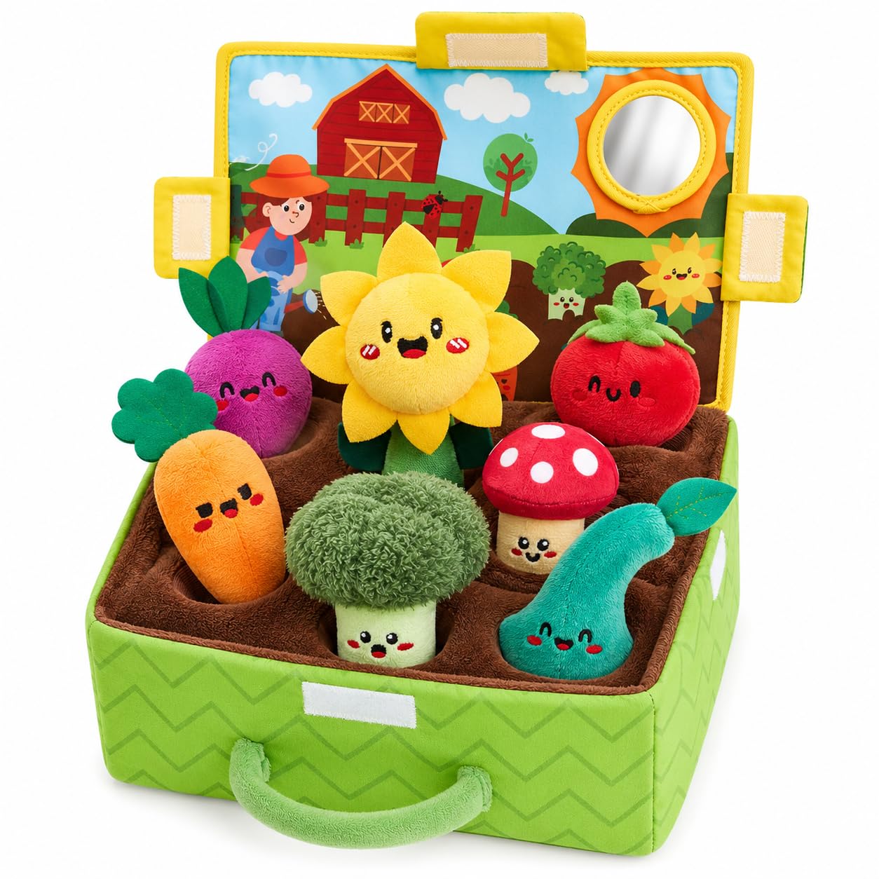 Fattoria Verdura Bambini, Giochi Montessori 1 Anno, Verdura Fattoria per Bambini con Peluche, Libro Sensoriale Neonati, Set Educativo Sensoriale con Sonagli, per La Prima Scoperta del Bebè
