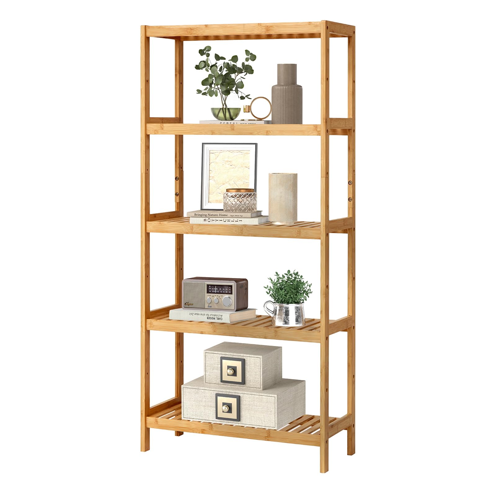 Kinsuite 5-Tier Bamboo Free Standing Storage Rack Shelf Multifunctional Bamboo Shelving Unit Bathroom Kitchen Living Room Holder