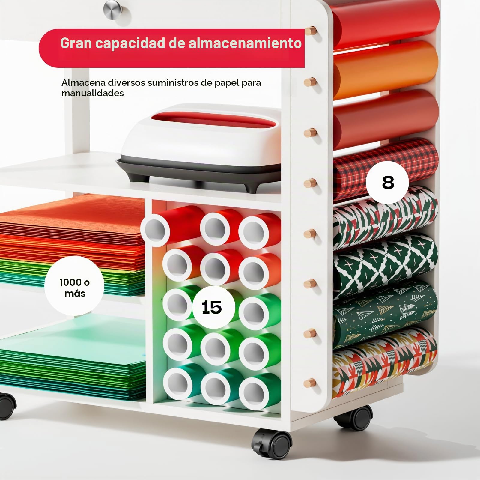 Carro de Organización y Almacenaje Crafit Compatible con Máquina Cricut, Organizador Rodante para Manualidades CRAFIT con Portarrollos de Vinilo, Mesa de Trabajo