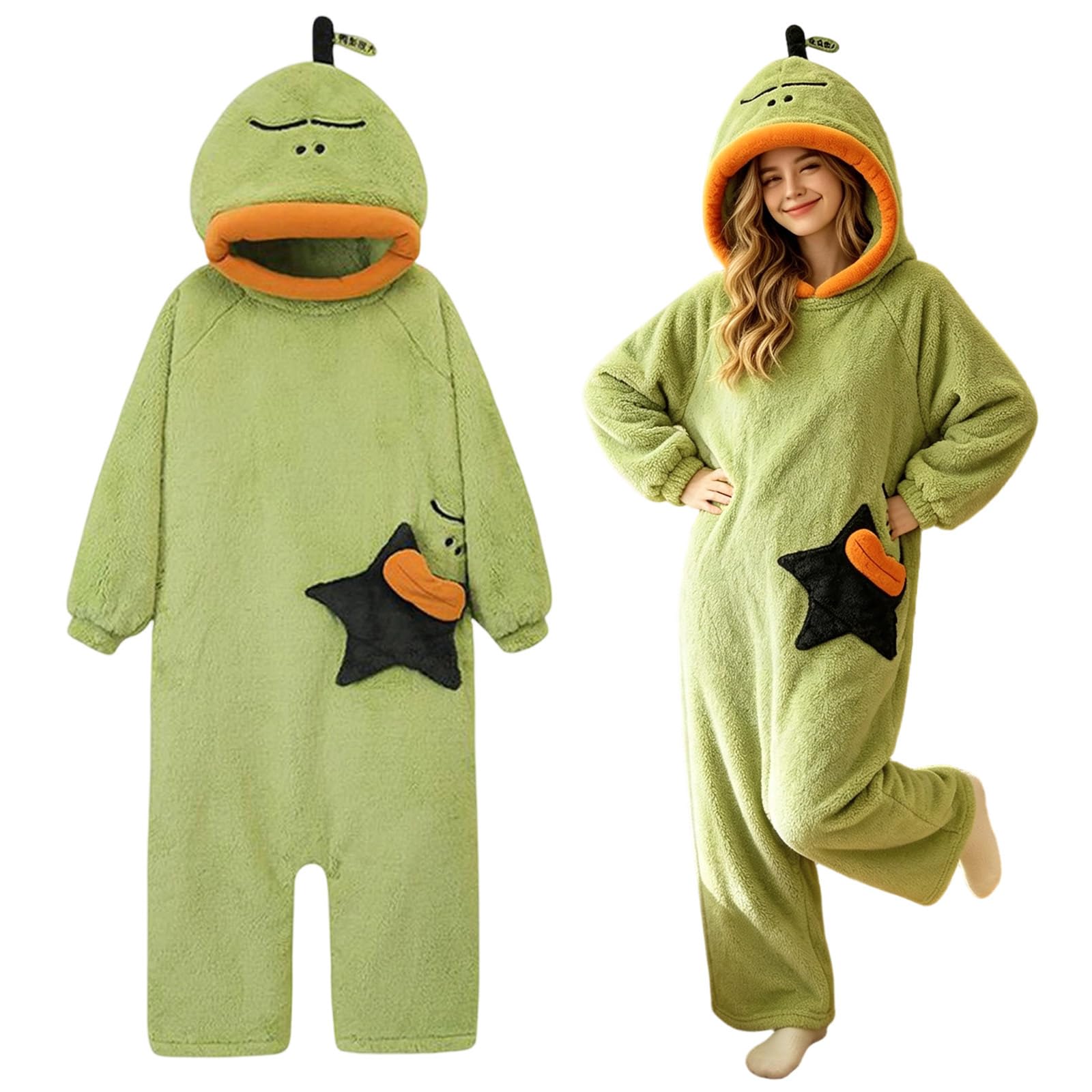 Genérico Pijama Mono de Monstruo Verde para Mujer Hombre, Sudadera con Capucha de Franela, Pijama de Cuerpo Entero Acogedor con Bolsillos, Disfraz Cálido Unisex para Hogar, Halloween y Carnaval