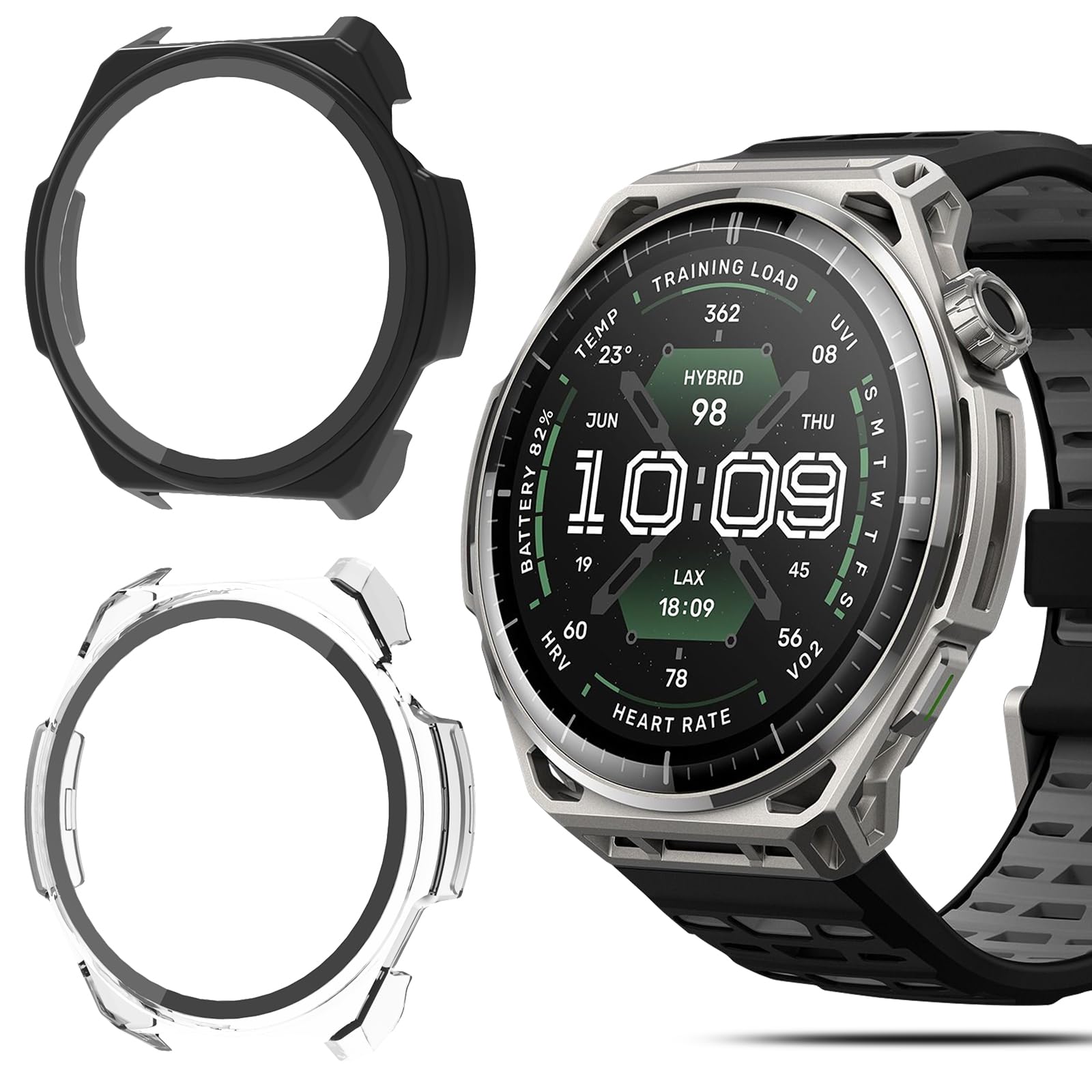 QULLOO Funda para Amazfit Balance 3 Protector de Pantalla, Ultra Delgada PC Protección Completa Estuche Protector Case para Amazfit Balance 3 Smartwatch Carcasa, Negro + Transparente
