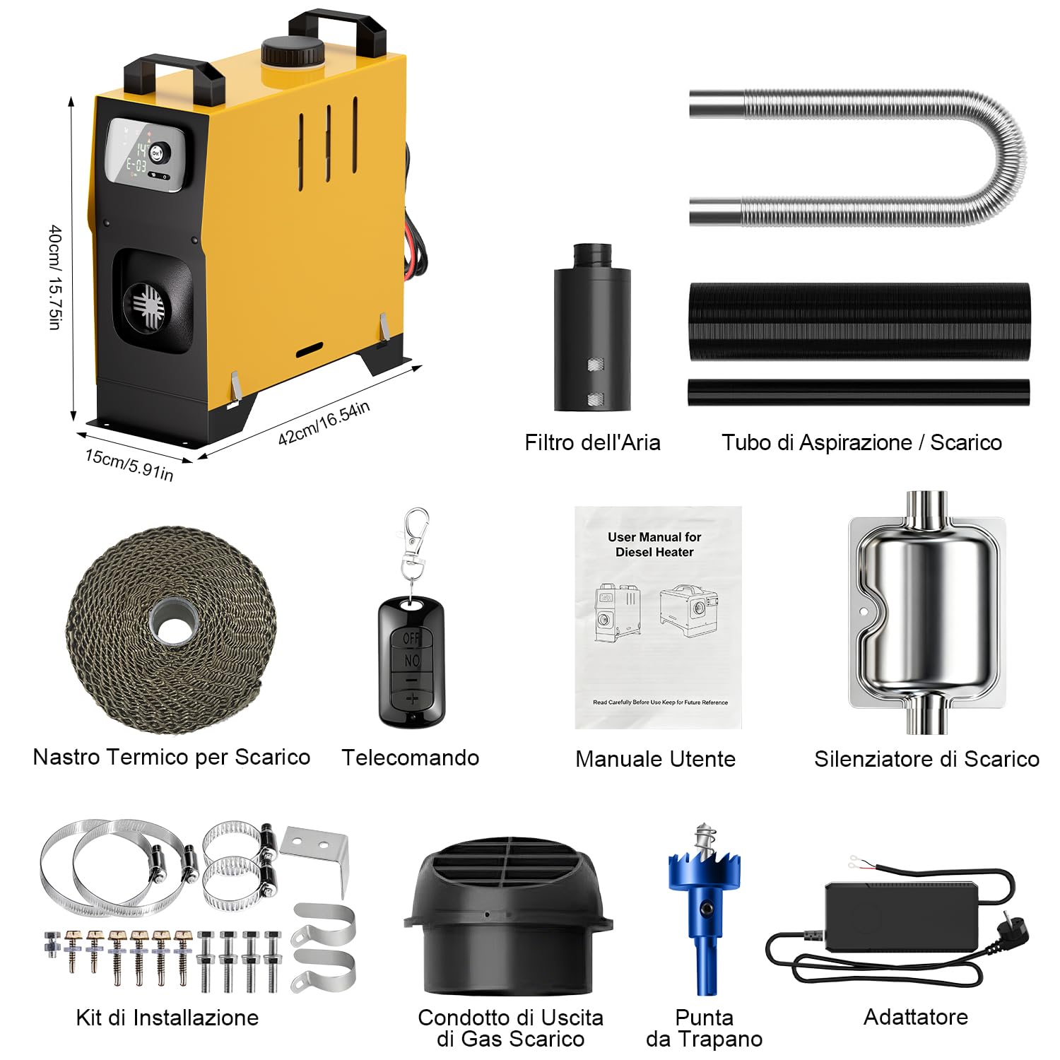 SOLAVERO Riscaldatore Diesel 12V 8KW, Riscaldatore d'aria Diesel con LCD, Controllo Bluetooth e Telecomando, Riscaldamento Rapido, Consumo di Carburante 0.16-0.45L/h per Camion, Barca, RV
