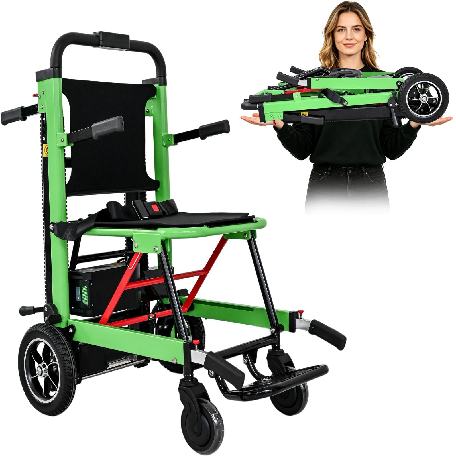 Treppensteiger Rollstuhl,Elektrischer Treppenlift,Rahmen Aus Aluminiumlegierung,Faltbar,Für Treppen Auf- Und -Abstieg,Inklusive Lithium-Batterie,Maximale Tragfähigkeit 169 Kg A