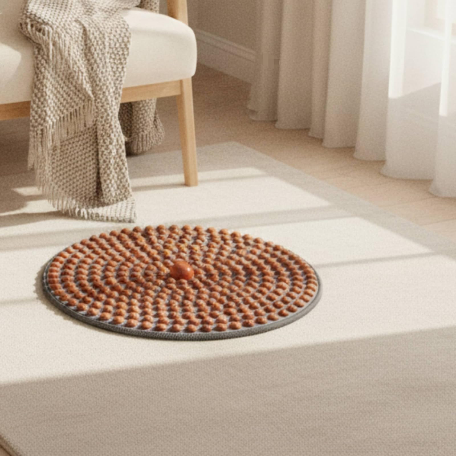Tapis Massage avec Billes En Bois Acupression Tapis Réflexologie Apaisant pour Maison, Diamètre 80cm