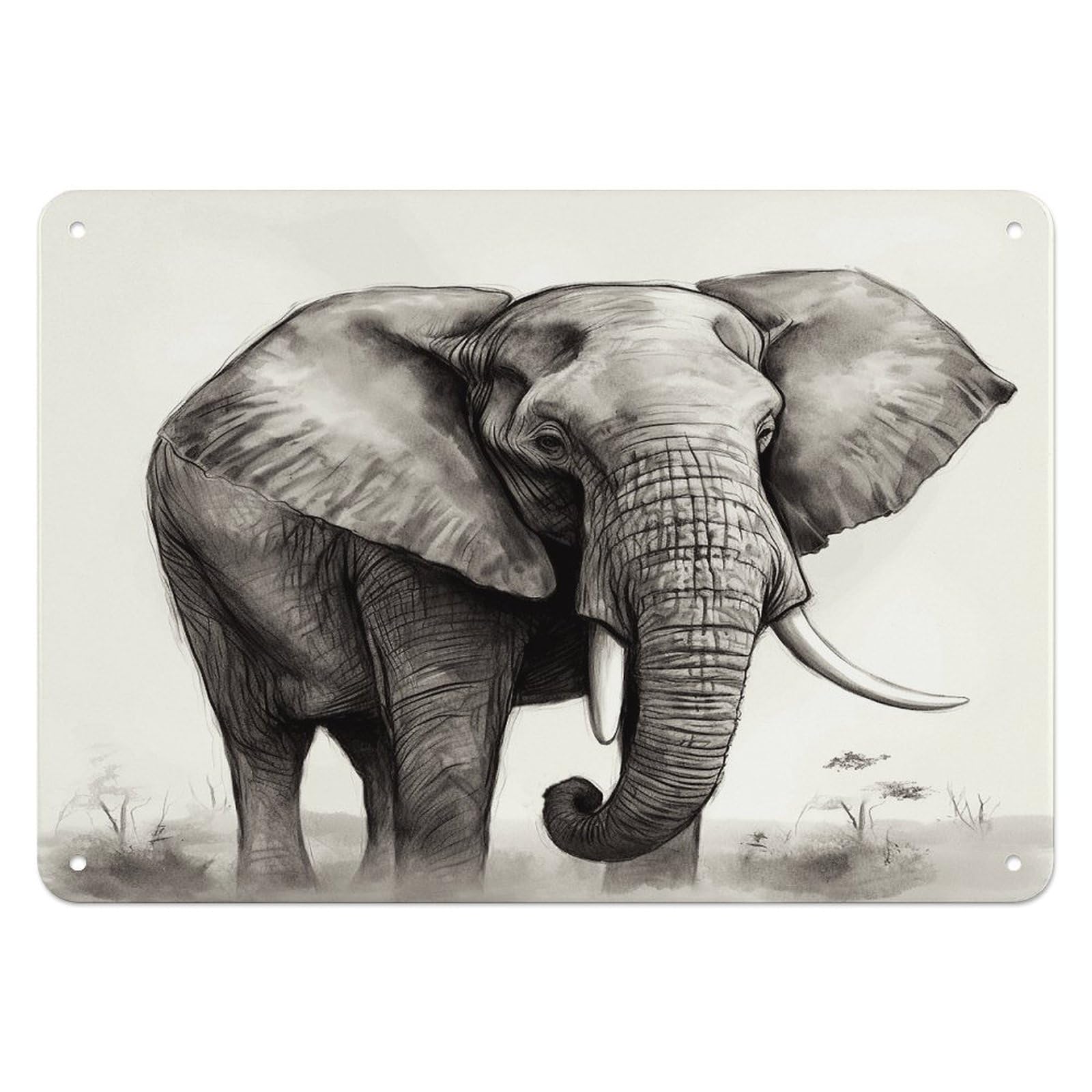 Fodpand Style Elephant Sketch Retro Vintage Metal Tin Sign,Wall Art Decor Garden Plaque Poster For Bedrooms Yard Bars Pubs Patios Porches 7.9X5.5 Inch