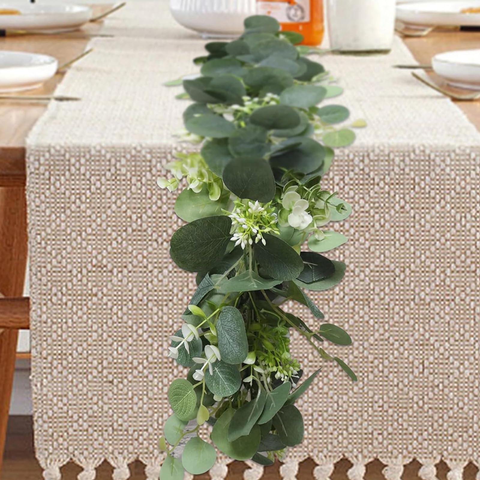 2 Piezas Guirnaldas Artificiales de Eucalipto con Hojas, 180cm Guirnalda de Eucalipto Artificial Planta Artificiales Eucalyptus, para Arco de Bodas Fiestas Mesas de Comedor Decoración
