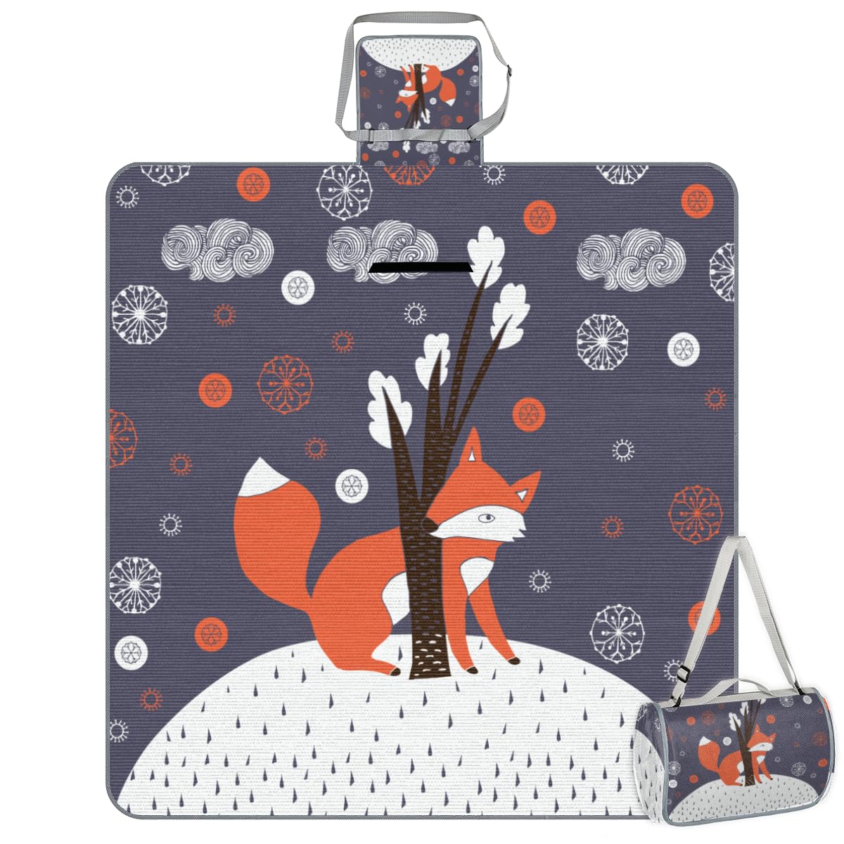 Shimoshe Picnic Blankets 57”x 59”, Christmas Fox Waterproof Sandproof Picnic Mat Lightweight Foldable Beach Blanket for Camping Park Grass Beach Outdoor Blanket