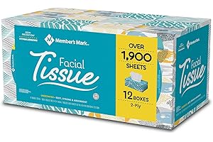 Member's Mark Premium Essentials. Tissue, Facial, 2-Ply, 12 Mega Count Boxes, 160...