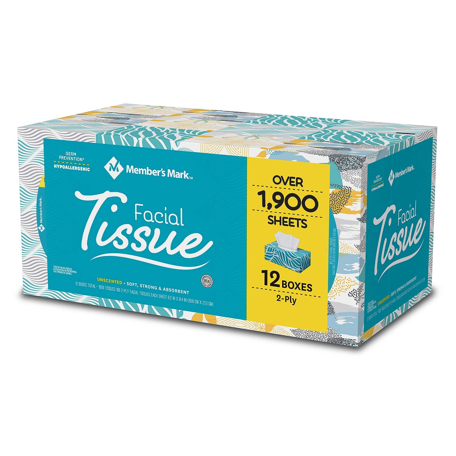 Members Mark Members Mark Soft Strong Facial Tissues 12 Flat Boxes 160 2-ply Tissues Per Box