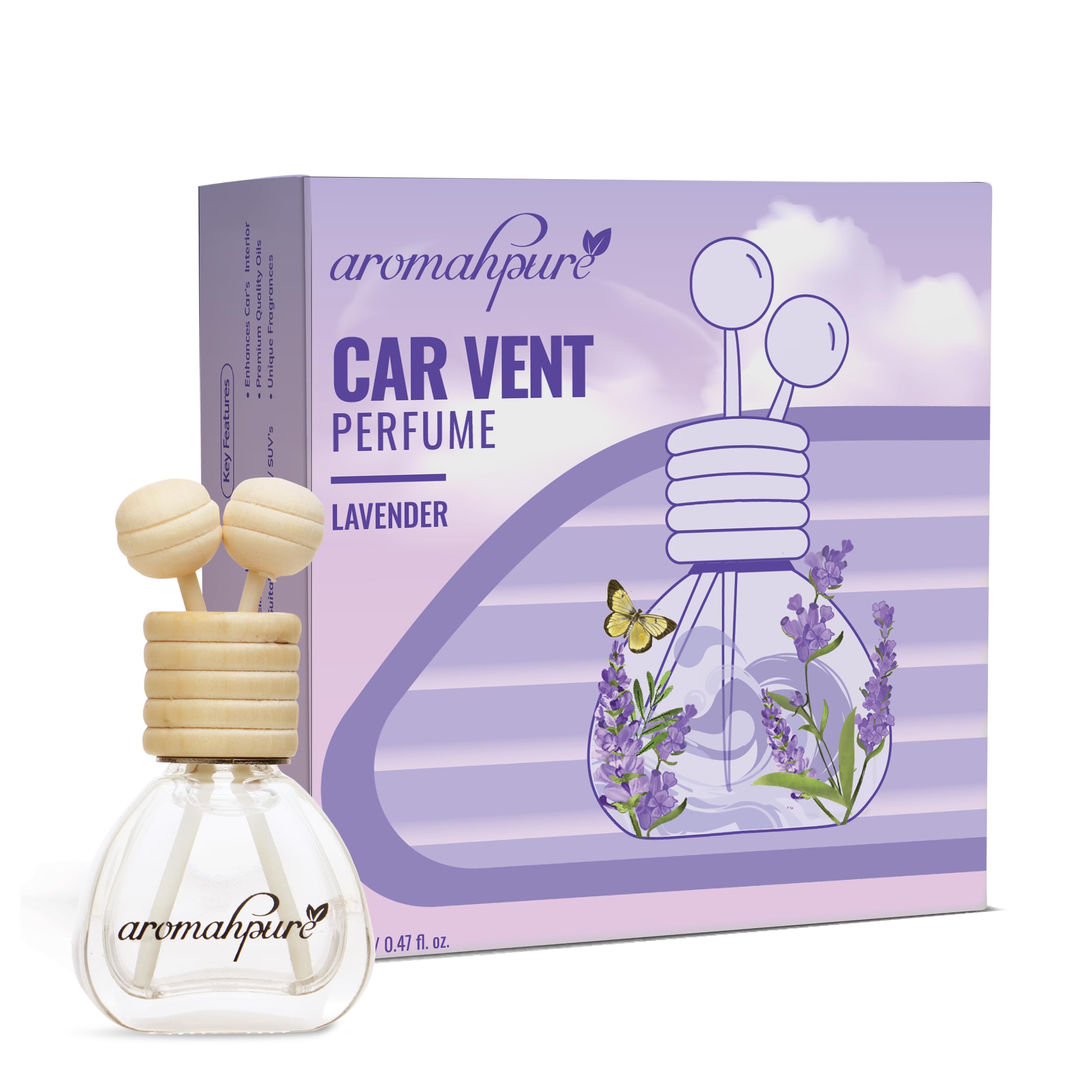 Premium Car Perfume Vent Clip |14 ML |Lavender Fragrance Car Air Freshener |Natural Essential Fragrance Oils in Glass Bottle with Wooden Reed Sticks|Long Lasting upto 30 days