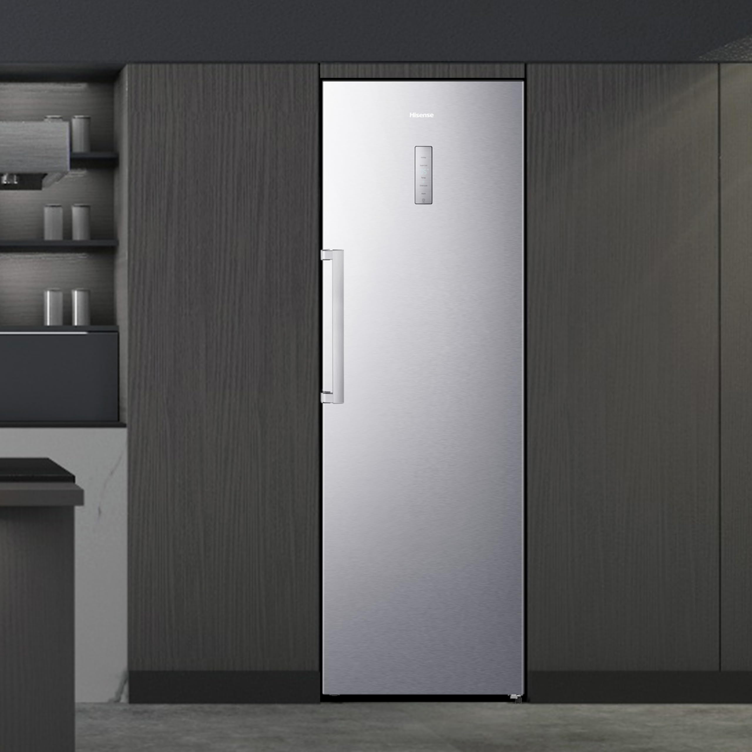 Hisense RL481N4BIE, Frigorifero Monoporta, Capacità 370 L, Inox, Total No Frost, Classe Energetica E, Altezza 185.5 cm, Larghezza 59.5 cm, Profondità 69.1 cm