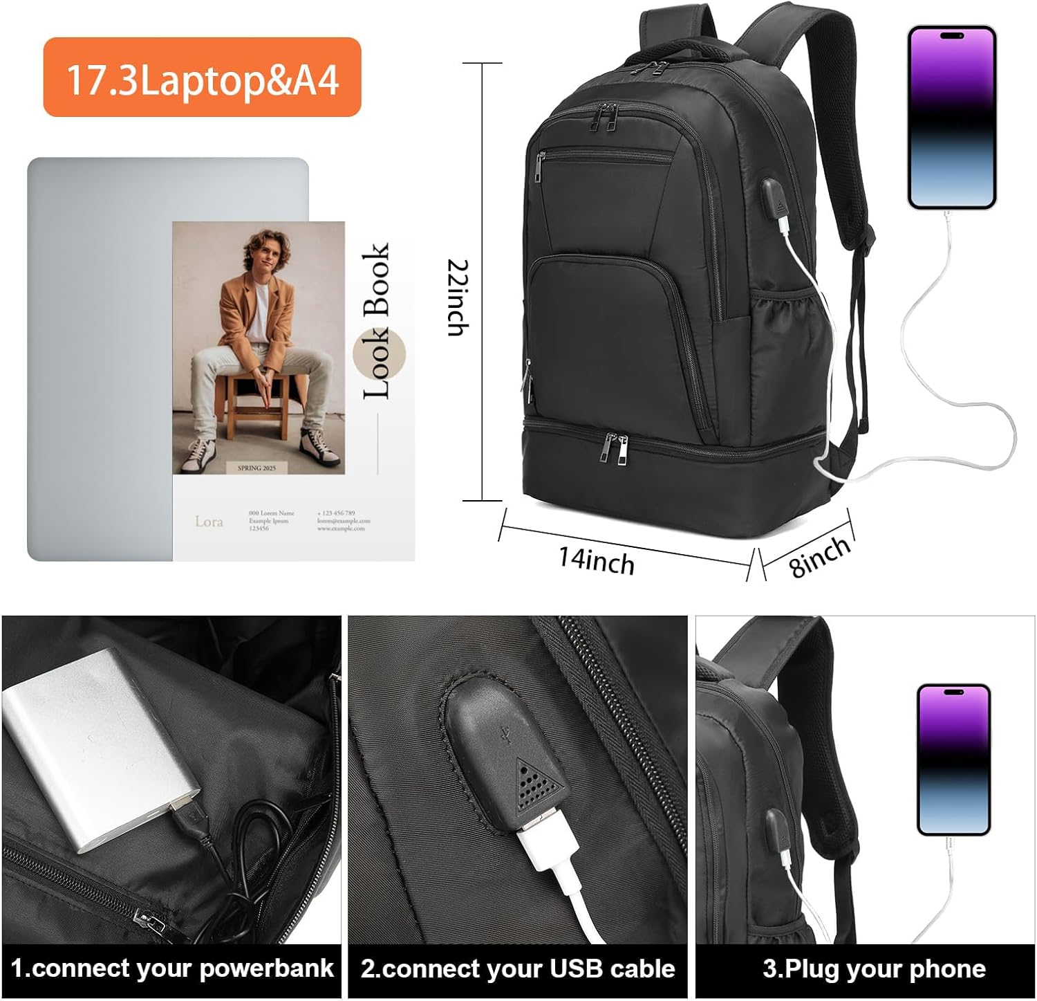 seyfocnia Gym Backpack for Men,Large Gym Bag with Shoe Compartment Lightweight Travel Workout Sports Backpack Water Resistant Carry on Backpack - Image 4