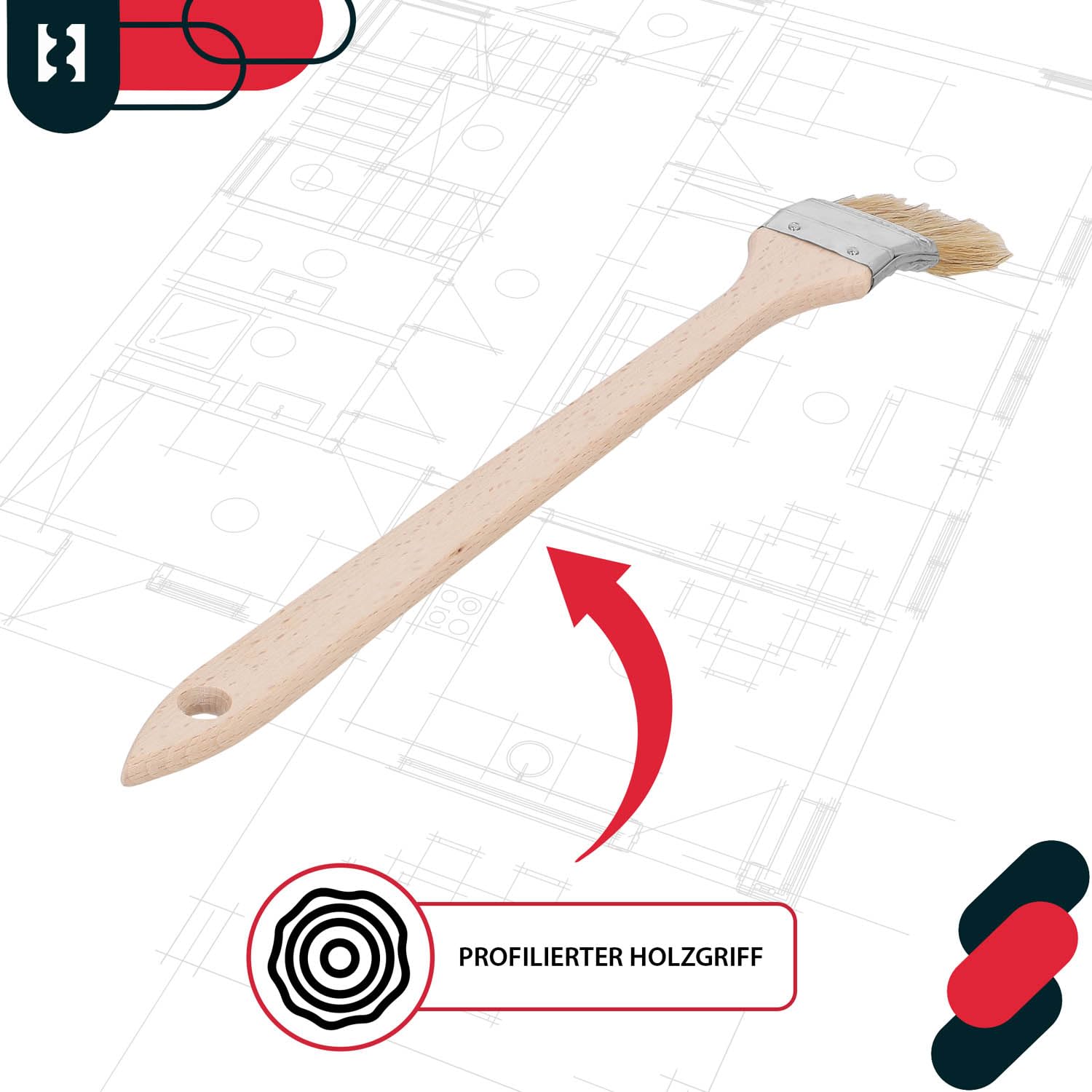 KOTARBAU® Juego de 10 brochas Planas para radiador con Mango de Madera, 36 mm, Pincel en Forma Curva, acodada, Mango Plano y Alargado para Superficies de difícil Acceso, Brocha para radiadores, 10u