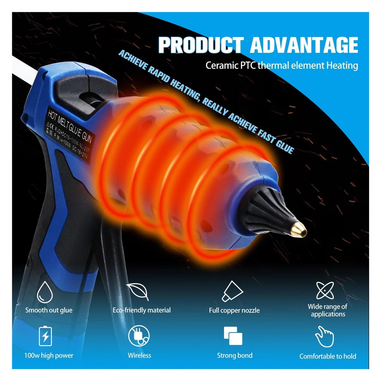 Pistola For Colla A Caldo Senza Fili Da 50 W For Strumento Di Riparazione Elettrica For Batteria Agli Ioni Litio 18 V/20 V 7 Pollici Preriscaldamento Rapido For Fai Te/artigianato