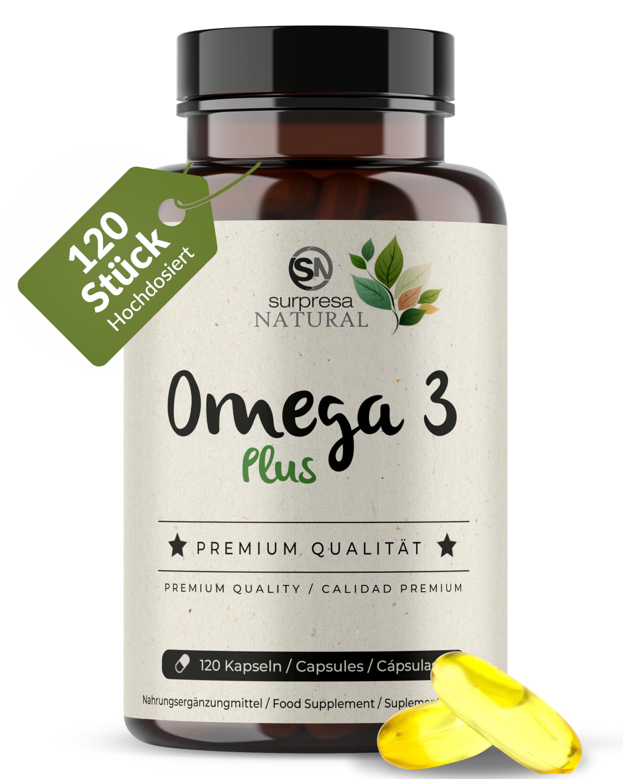 Omega 3 Kapseln hochdosiert I 1x 120 Kapseln I 1000mg Fischöl pro Kapsel I 500mg EPA & 250mg DHA pro Kapsel I Essentielle Fettsäuren I Laborgeprüft, laktosefrei & glutenfrei