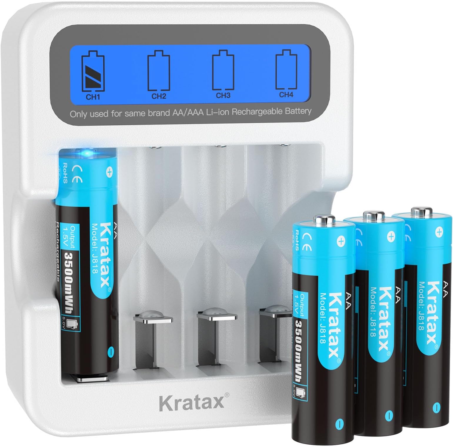 12Pack - Kratax AA Rechargeable Batteries & Charger| 1.5V Lithium AA