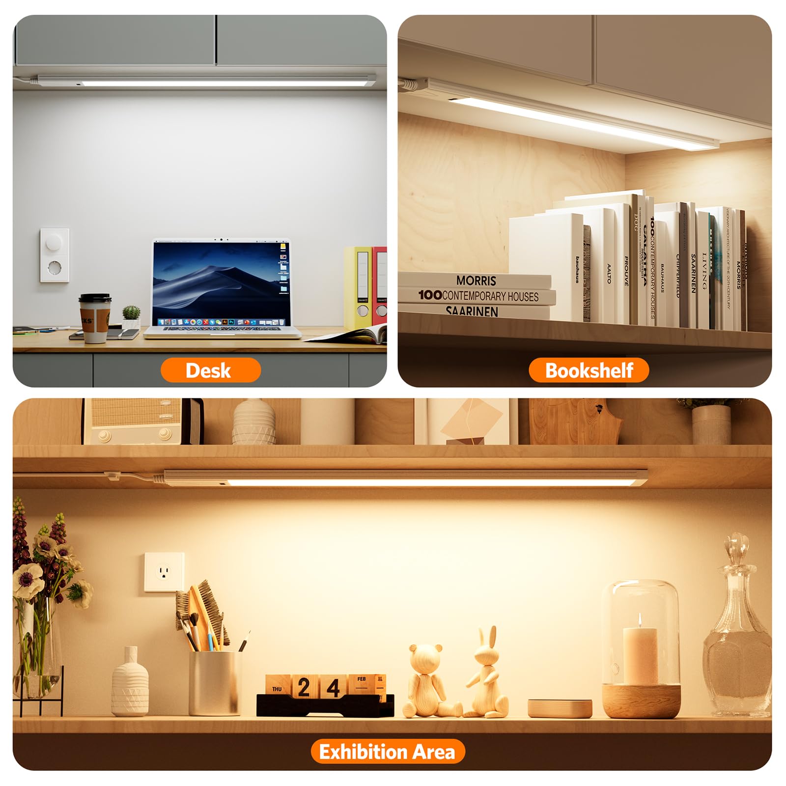 Lureshine Luce Armadio LED da 41CM 2 pezzi, dimmerabile, 3 temperatures, luce armadio LED con Sensore di Movimento, Luce Led Sottopensile per l'illuminazione di cucine, scaffali e piani di lavoro