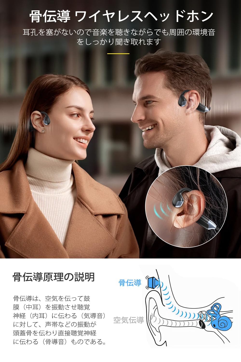 Amazon.co.jp: イヤホン 骨伝導イヤホン 骨伝導 ヘッドホン 【耳