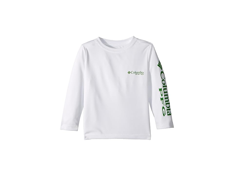 

Columbia Kids Terminal Tackle Long Sleeve Tee (Toddler) (White/Clean Green) Girl's T Shirt