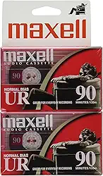 Maxell 108527, fitas cassete de gravação de áudio em branco – Capas protetoras, baixo ruído e 90 min de comprimento total (45 min por lado) – Ideal para música, gravações de voz e uso portátil – uma