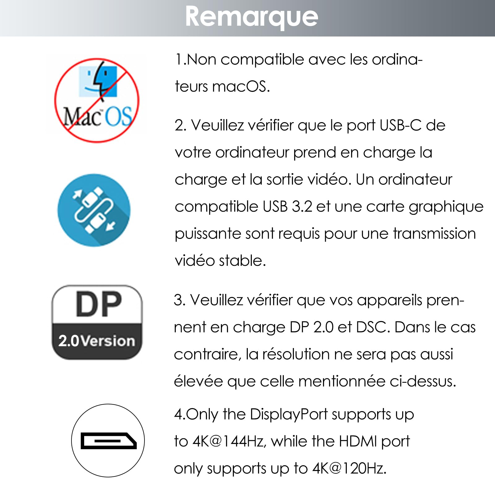 WAVLINK Station d'accueil USB C Double HDMI, Station d'accueil pour 4 moniteurs avec Double DP, 2 HDMI, entrée PD 100 W, Port Ethernet 5G pour Uniquement pour Ordinateurs Windows-Hôte USB 3.2 requis