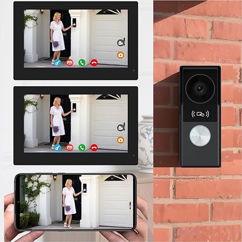 Miniatura 2 de Timbre de video de 1080p con sistema de monitor, portero de video WiFi 1080FHD cámara de metal, 7 pulgadas dos monitores con tarjeta de 32 GB,