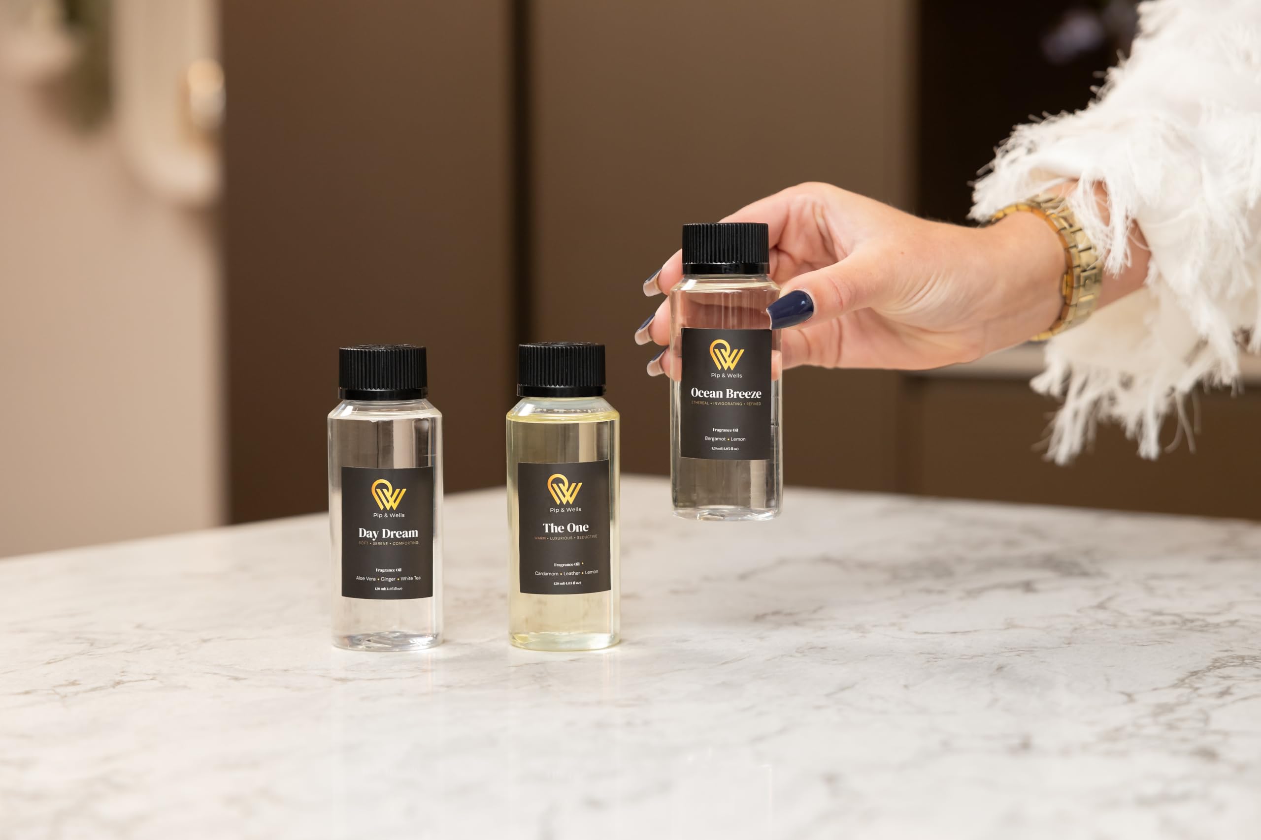 Pip & Wells® Diffuser Ätherische Öle – 120ml | 100% Natürliche Duftöle Diffuser mit Mehrere Inhaltsstoffen | Luxus Ätherische Öle für Diffuser | Langanhaltender Aroma Öl für Wasserlose Diffusor