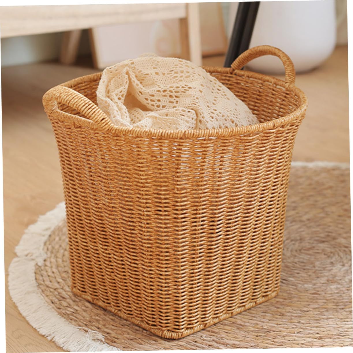 SUPVOX Capacity Imitation Rattan Woven Basket for Decorative Storage Portable Flower Basket for Home Organization and Stylish for Bedroom Office and Living Spaces