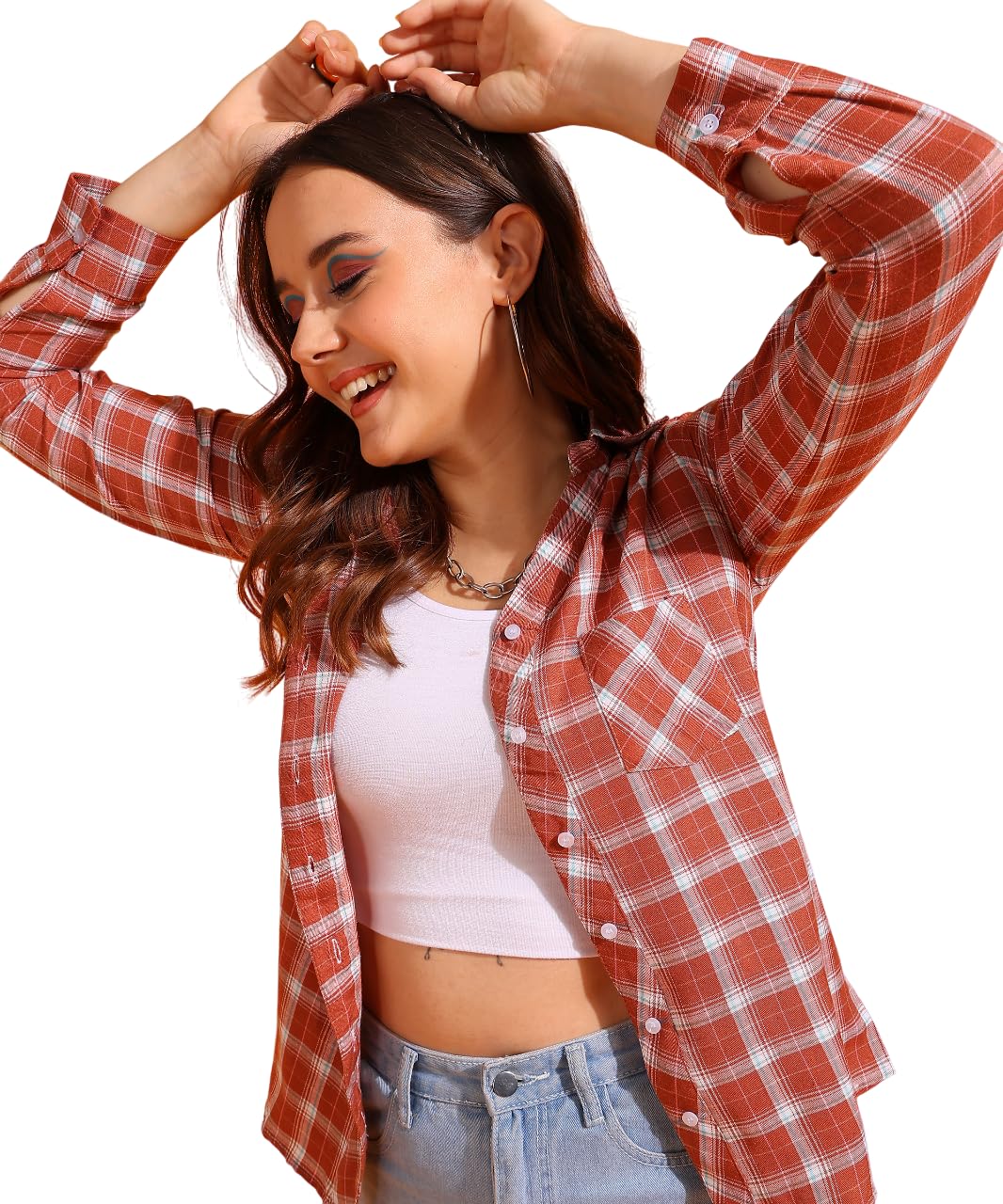 harshiv Enterprise Women's Checkered Full Sleeve Shirt | Stylish Casual and Office Wear | Comfortable, Breathable Fabric | Perfect for Daily, Travel, and Semi-Formal Look-picture-14