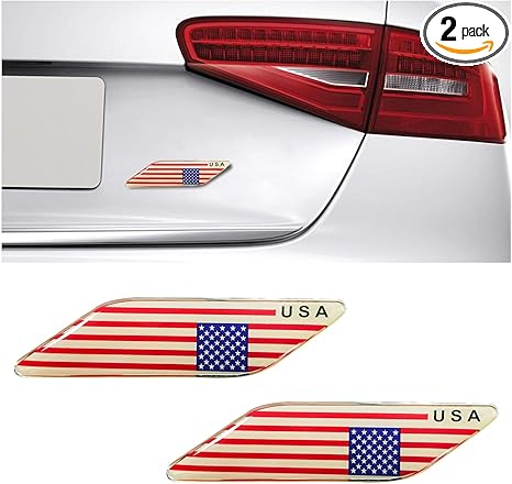 2 PCS 3D Tricolor Flag Emblem, Aluminum Car Front Fender Badge Sign Emblem, Auto Stickers and Declaration Decals, Universal Exterior Decor Accessories for All Vehicles (USA)